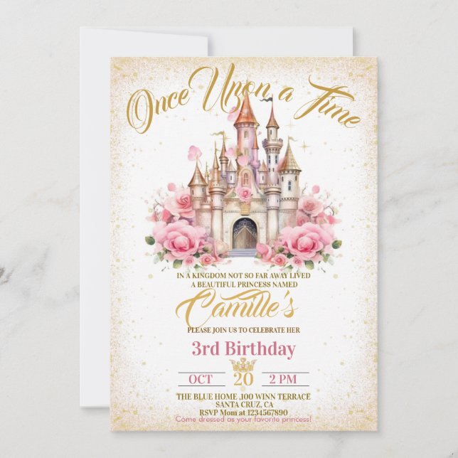 Invitation Une fois sur une princesse Fille anniversaire Invi (Devant)