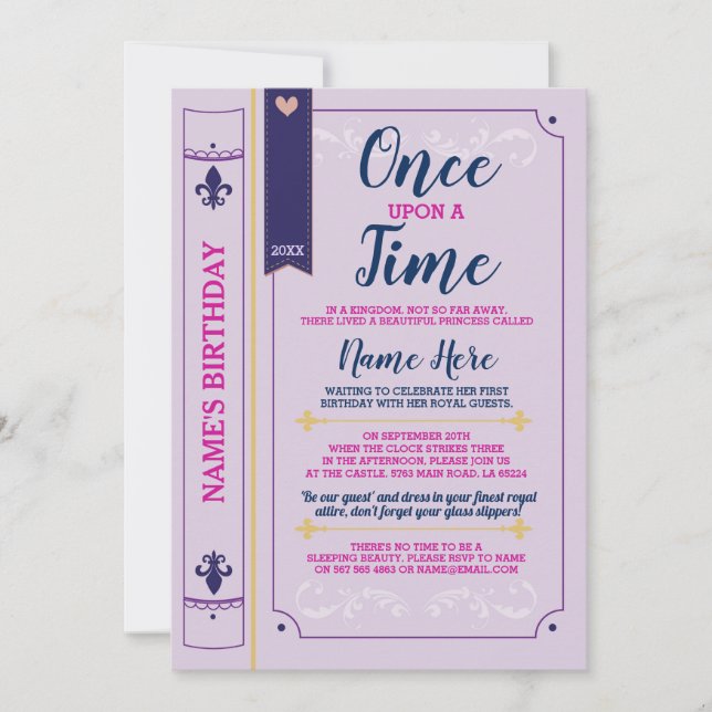 Invitation Une Fois Un Livre D'Anniversaire Princesse (Devant)