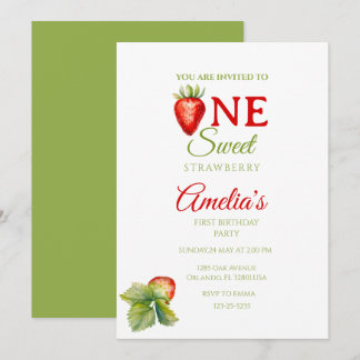 Invitation Une fraise à l'aquarelle, Joyeux anniversaire sucr
