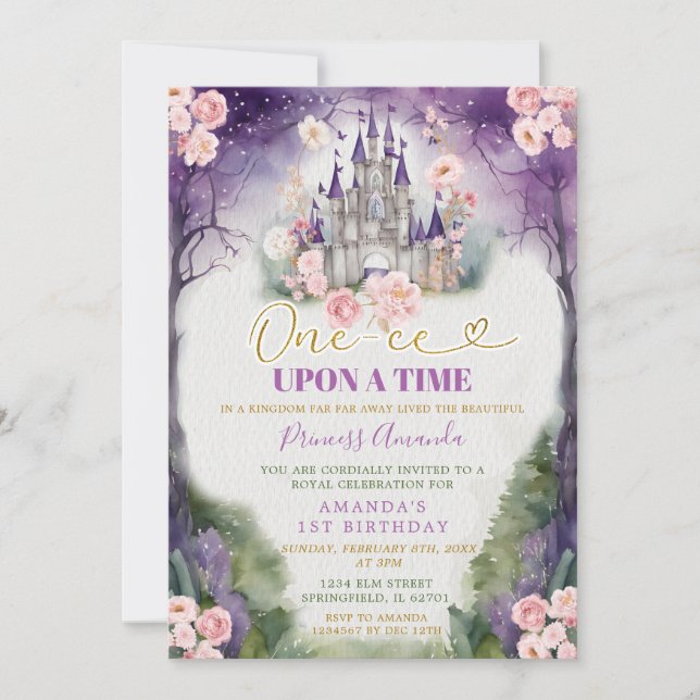 Invitation Une heure sur un château violet de temps 1er anniv (Devant)