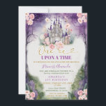 Invitation Une heure sur un château violet de temps 1er anniv<br><div class="desc">ÉDITABLE One ce upon a time Purple Castle 1er Anniversaire Invitation Élégante Purple Rose Floral Royal Castle Forest 1er Anniversaire Invitation Pink Floral Butterfly Princess Royal Castle Premier Anniversaire Invitation Son Anniversaire Royal Floral Anniversaire Invitation</div>