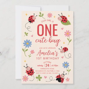 Invitation UNE jolie coccinelle fête d'anniversaire 1 an