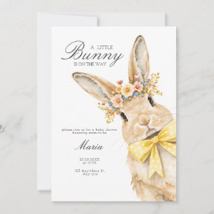 Invitation Une jolie petite Fête de Bébé Lapin Floral Nœud Ja
