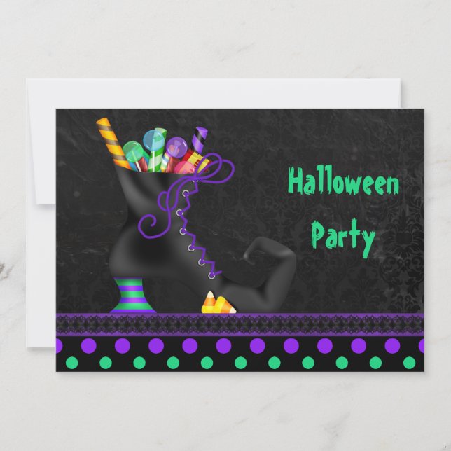 Invitation Une jolie sorcière avec le parti Candy Halloween (Devant)