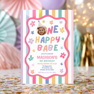 Invitation Une joyeuse bébé fête colorée pastel de 1er annive