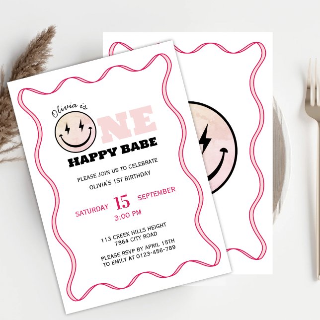 Invitation Une joyeuse Bébé Rétro Filles Anniversaire (Créateur téléchargé)