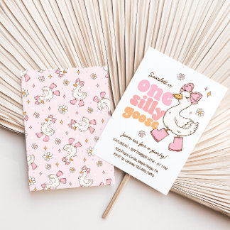 Invitation Une joyeuse oie rose pour un 1er anniversaire