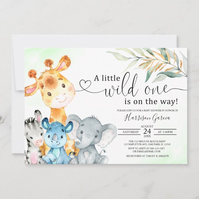 Invitation Une jungle sauvage Animaux Safari Baby shower (Devant)