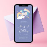 Invitation Une licorne magique et Rainbow Birthday Party Invi<br><div class="desc">Illustration d'anniversaire adorable d'une licorne,  arc-en-ciel,  étoile filante,  lune et coeurs avec l'expression "Ça va être un anniversaire magique". Le design est composé d'une palette de couleurs rose,  jaune,  violet et bleu girly pastel.</div>