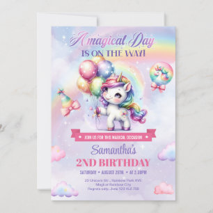 Invitation Une licorne magique et Rainbow girl 2e anniversair