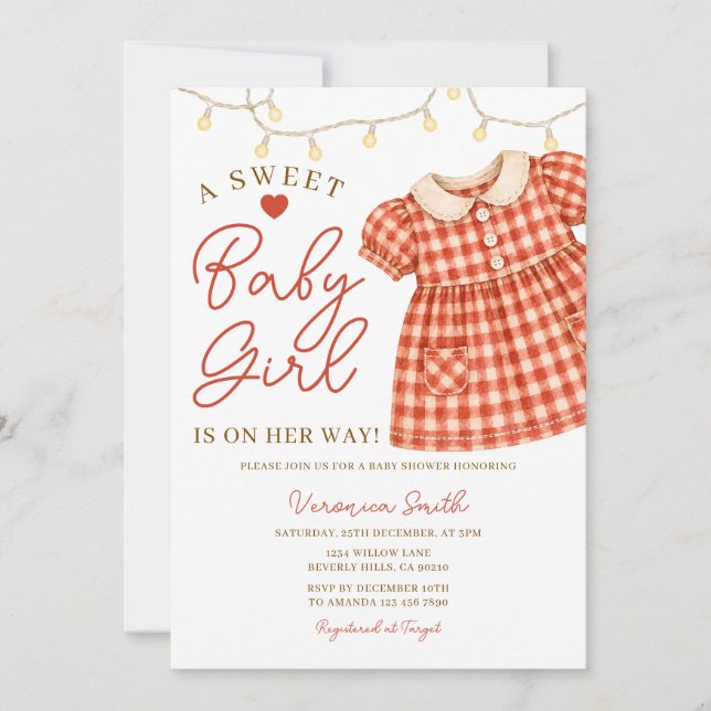 Invitation Une ligne de vêtements de bébé fille douce en vich (Devant)