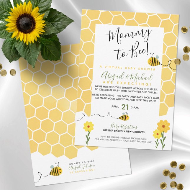 Invitation Une Maman Neutre Pour Être Un Baby shower Virtuel (Cute Gender Neutral Bumble Bee Baby Shower Theme Baby Shower Invitations
)
