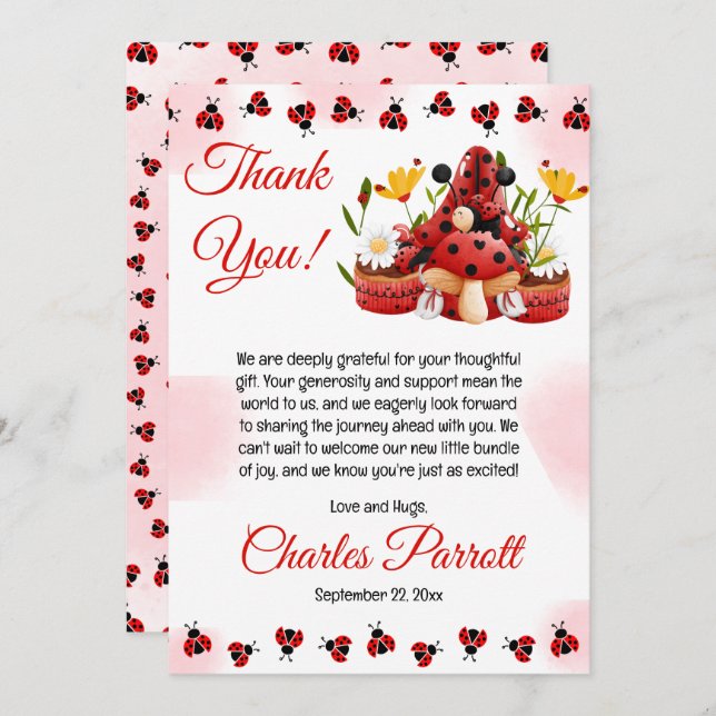 Invitation Une Mignonne Petite Ladybug Est En Chemin De Baby  (Devant / Derrière)