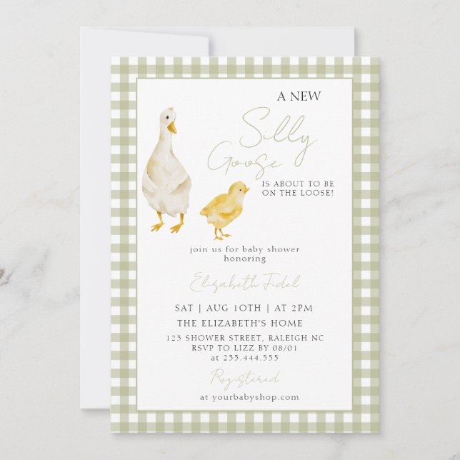 Invitation Une nouvelle douche de bébé à carreaux verts Canar (Devant)