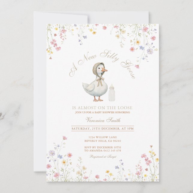 Invitation Une nouvelle douche de bébé Fleur Sauvage Canard S (Devant)