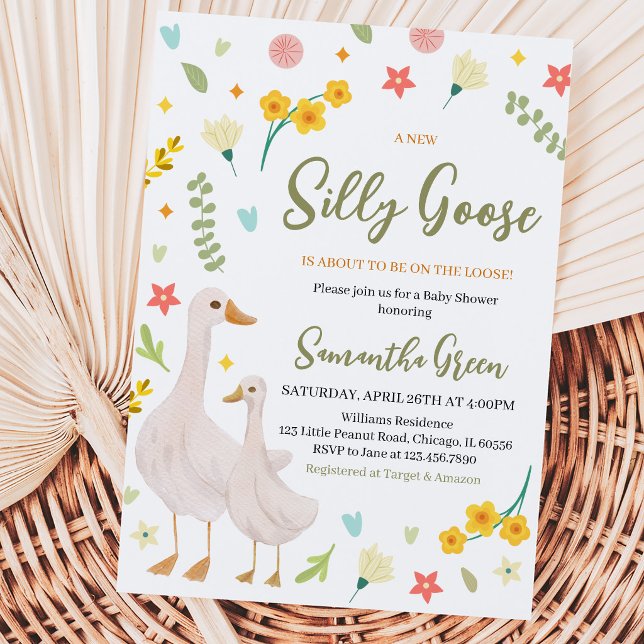 Invitation Une nouvelle douche de bébé Silly Goose (Créateur téléchargé)