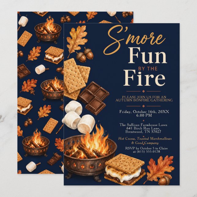 Invitation Une Nuit de Feu de Joie Encore Plus Amusante (Devant / Derrière)