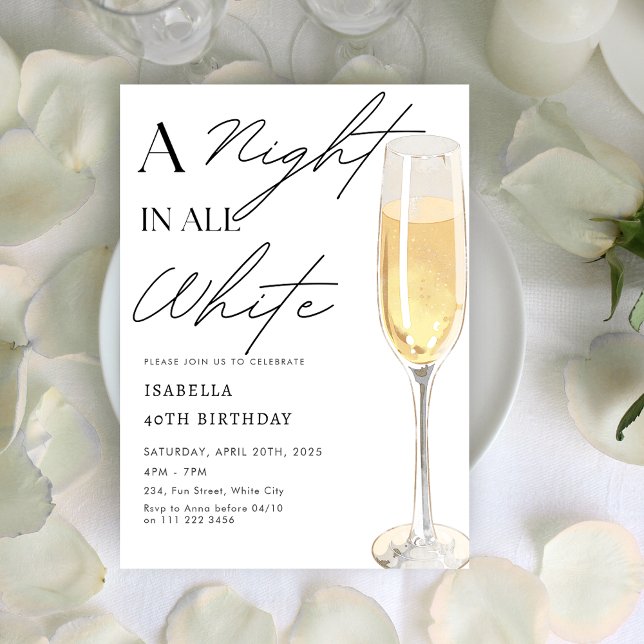 Invitation Une nuit en Champagne de toute la White Party (A Night in All White Party Champagne Birthday Invitation)
