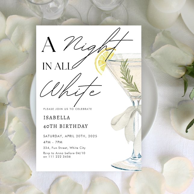 Invitation Une nuit en tout blanc fête d'anniversaire (A Night in All White Birthday Party Invitation)