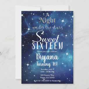 Invitation Une Nuit sous le ciel étoilé bleu Star Sweet 16  I