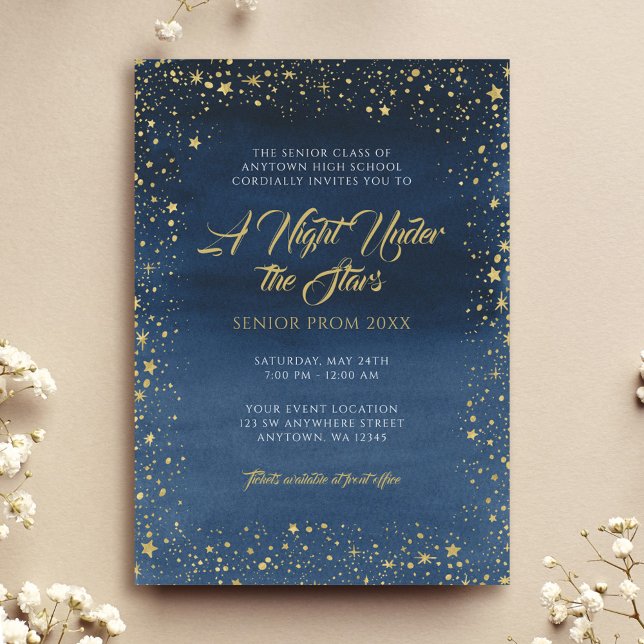 Invitation Une nuit sous les étoiles Gold Navy Blue Prom (Créateur téléchargé)