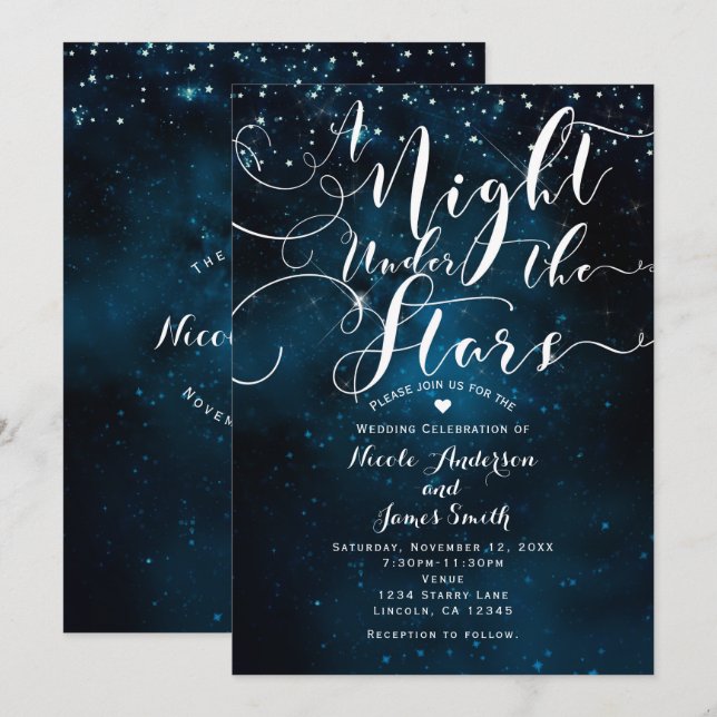 Invitation UNE NUIT SOUS LES ÉTOILES Mariage sous un ciel ble (Devant / Derrière)