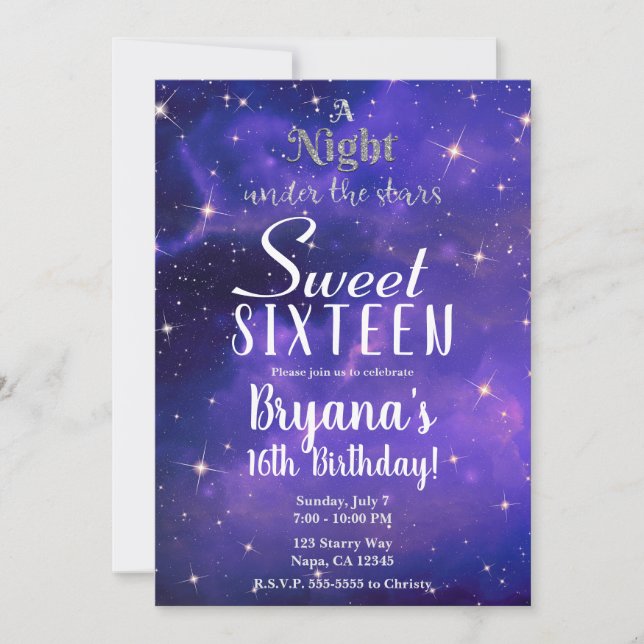 Invitation Une nuit sous les étoiles Purple Sky Sweet 16 Invi (Devant)