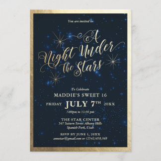 Invitation Une nuit sous les étoiles Sweet sixteen