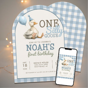 Invitation Une oie bête Customisée Bleu 1er Anniversaire Arc
