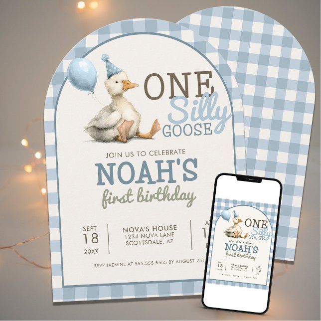 Invitation Une oie bête Customisée Bleu 1er Anniversaire Arc (Créateur téléchargé)