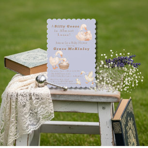 Invitation Une oie idiote est presque lâchée Baby Shower Bleu