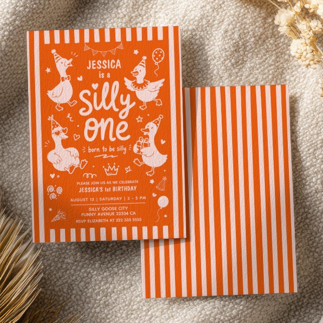 Invitation Une Oie Idiote Orange Brûlé pour le Premier Annive (Créateur téléchargé)