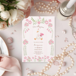 Invitation Une Oie Ridicule Vintage Canard Rose 1er Anniversa