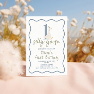 Invitation Une oie soie bleue et verte