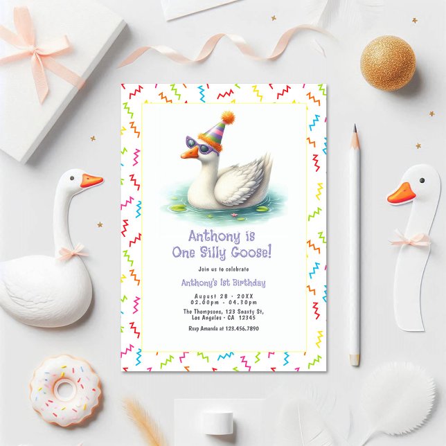 Invitation Une oie sotte fête d'anniversaire (One Silly Goose First Birthday Party Invitation)