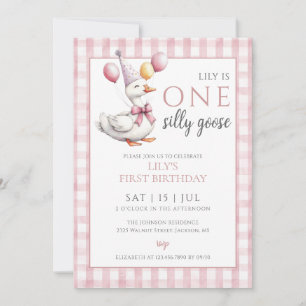 Invitation Une oie sotte Photo Rose fille 1er anniversaire fê