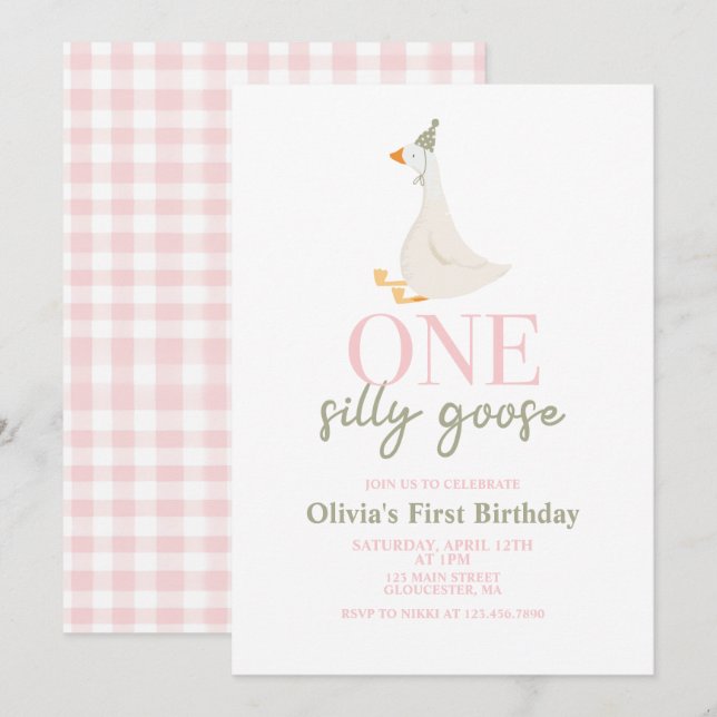 Invitation Une oie sotte rose et verte (Devant / Derrière)