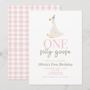 Invitation Une oie sotte rose et verte