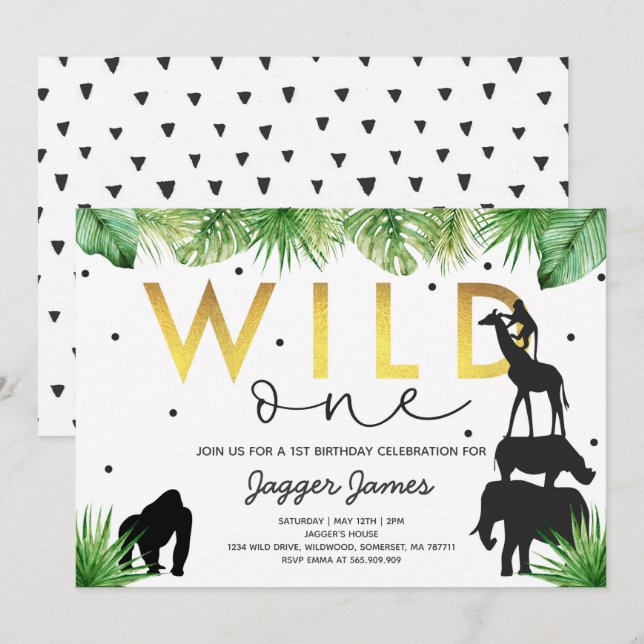 Invitation Une partie sauvage d'animaux de jungle (Devant / Derrière)