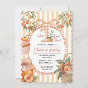 Invitation Une pêche douce Fille de 1er anniversaire Mignonne