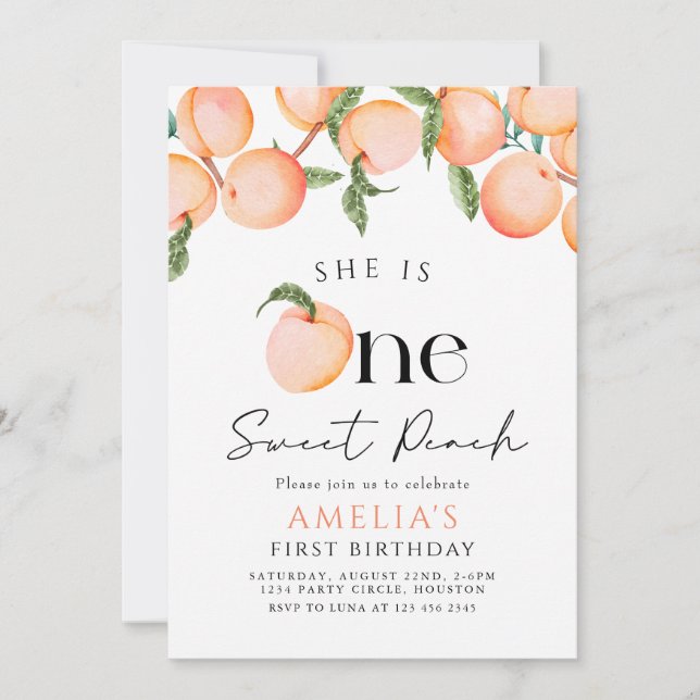 Invitation Une Pêche Douce Premier anniversaire (Devant)