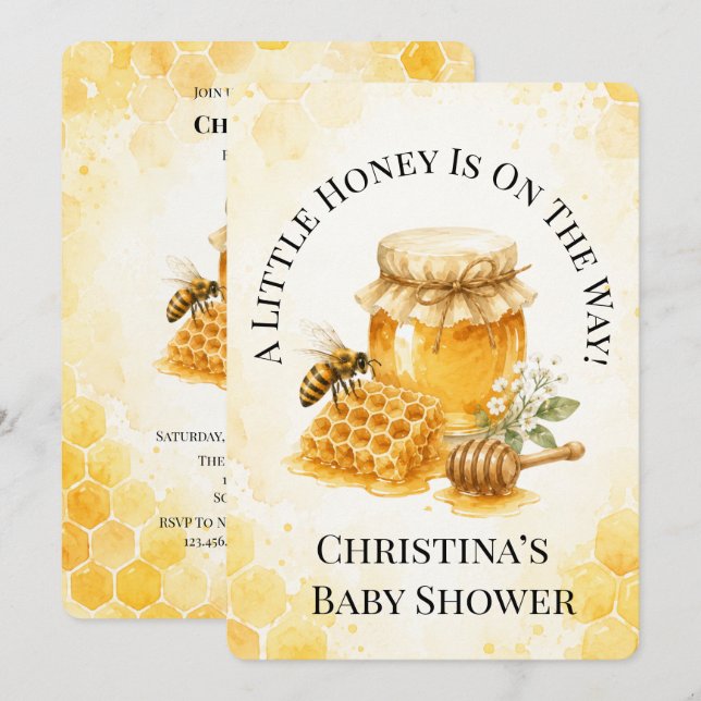 Invitation Une petite abeille arrive Bébé Shower (Devant / Derrière)