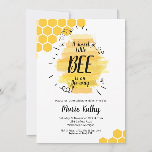Invitation une petite abeille douce est sur le baby shower de (Devant)