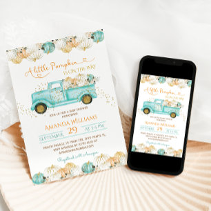 Invitation Une petite baby shower camion de citrouille vert