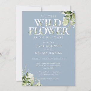 Invitation Une petite Baby Shower Fleur des Champs Bleu