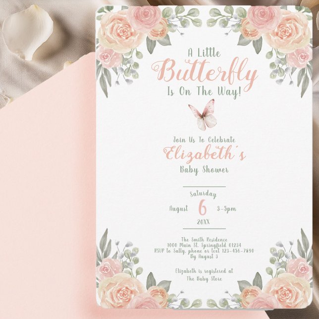Invitation Une petite Baby Shower papillon arrondi (Créateur téléchargé)