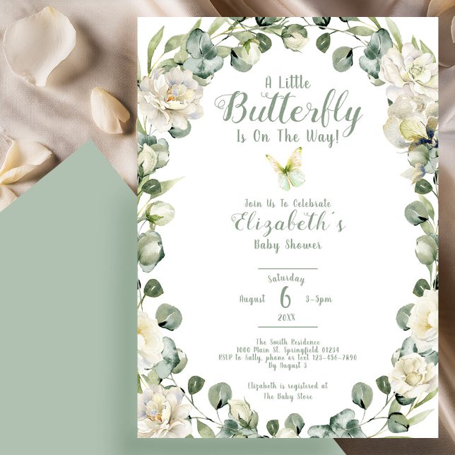 Invitation Une petite Baby Shower Papillon Vert Sauge (Créateur téléchargé)