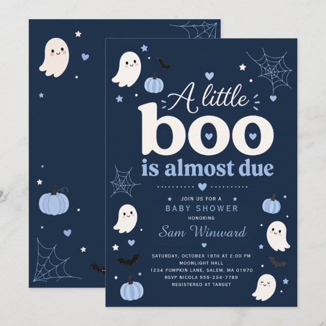 Invitation Une petite chouette est due Baby Shower Bleu (Devant / Derrière)