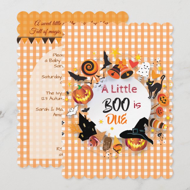 Invitation Une petite chouette est due Orange Gingham QR Code (Devant / Derrière)