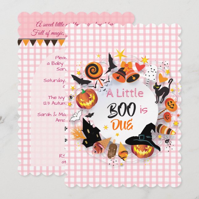 Invitation Une petite chouette est due Rose Gingham QR Code B (Devant / Derrière)